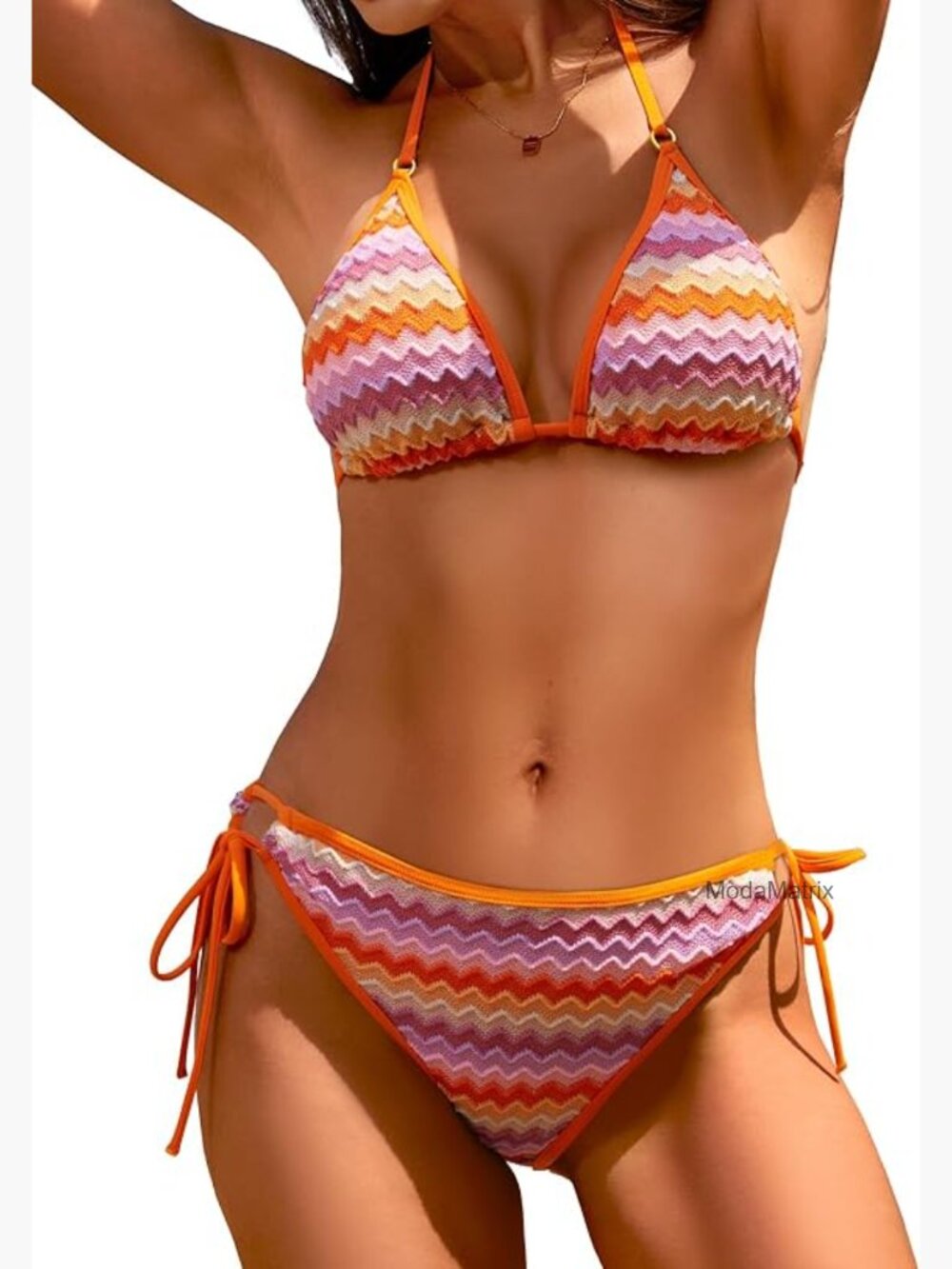 Medium Two Piece Bikini Set Halter Triangle Top Adjustable Straps
